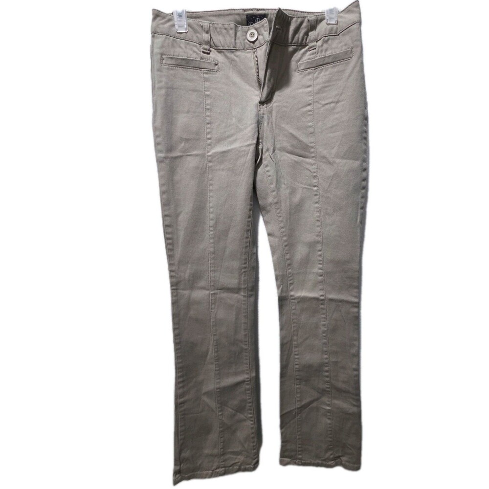 BeBop Casual Pants - Beige, Button Zip, Flat Front, Straight Leg, Women's